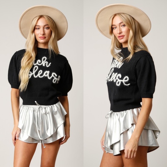 ✨LAST S LEFT✨ Bee Please Lurex Embroidered Short Sleeve Sweater - Picture 3 of 4